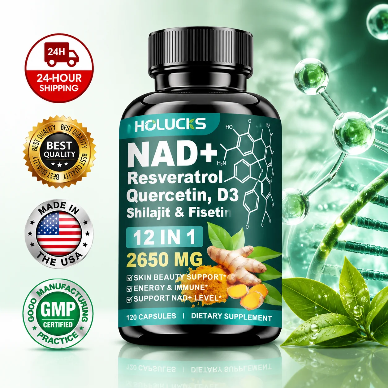 Health Wellness Vitality - مكمل NAD+ عالي الفعالية، مع الكيرسيتين